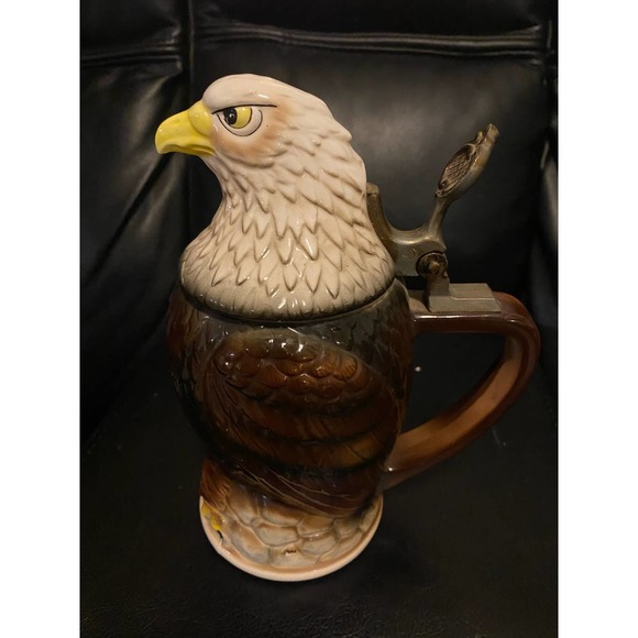 Bald Eagle Figure Beer Stein Vintage 1980 From Japan 8.5" - Picture 2 of 6